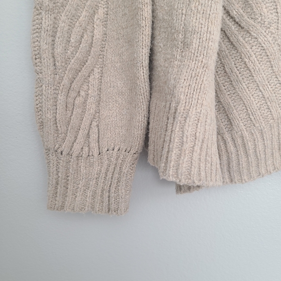 FATE Fuzzy Tan Multicolor Stripe Neutral Minimal Cozy Knit Woven Sweater XL nwt - Picture 3 of 9